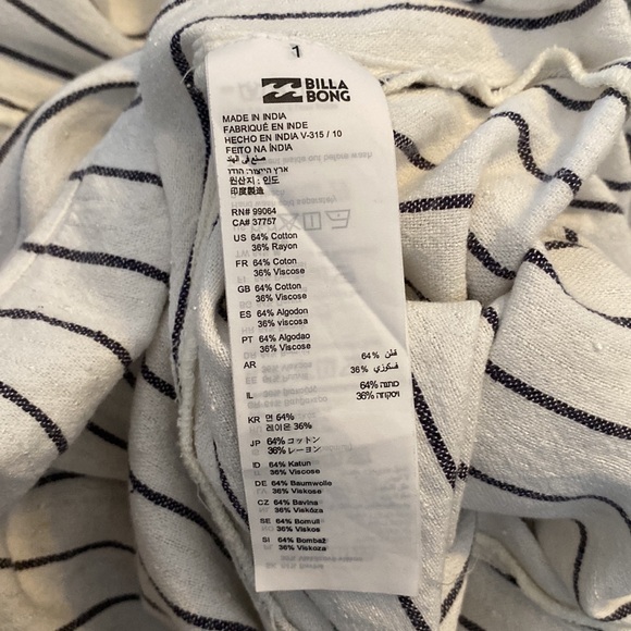 Billabong White Pinstripe Kimono Wrap Maxi Dress womens Size Medium - Picture 8 of 8